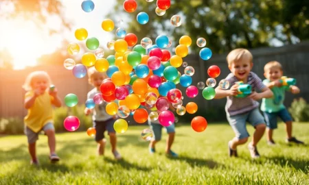 Biodegradable gel ball blaster ammo in action during clean backyard gameplay