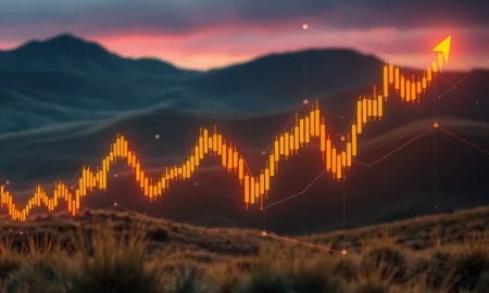 A declining stock chart with AI network lines, illustrating the challenges for BigBear.ai stock after its latest earnings report.