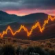 A declining stock chart with AI network lines, illustrating the challenges for BigBear.ai stock after its latest earnings report.