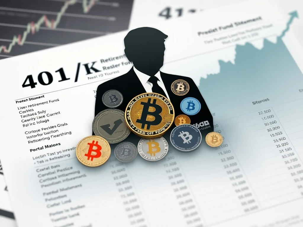 Illustrating the significant impact of Trump's executive order on 401(k) retirement accounts, signaling a potential surge in Bitcoin investments.