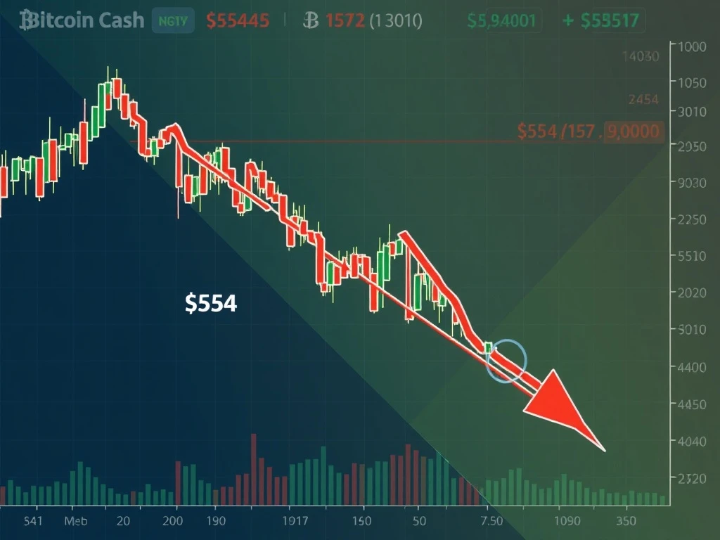 Bitcoin Cash channel breakdown analysis showing critical support levels and price trajectory