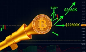 Bitcoin megaphone pattern chart showing bullish breakout potential toward $260,000 price target
