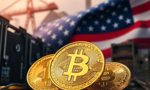 A powerful image of a Bitcoin mining farm, showcasing advanced ASIC hardware, symbolizing the significant investment in Bitcoin mining by a Trump-backed company.