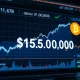 An executive confidently points to a chart showing Bitcoin price potentially reaching $150,000, illustrating market predictions.