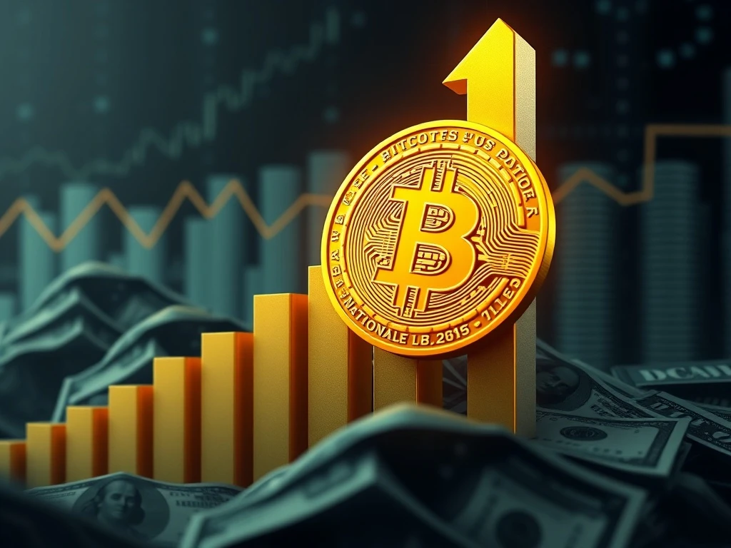 A visual correlation between rising US national debt and the potential surge in Bitcoin price, highlighting financial market dynamics.