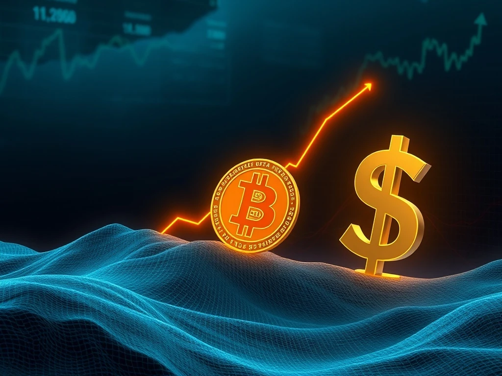 Chart showing Bitcoin price rising as the US dollar weakens, illustrating the inverse correlation and market sentiment.