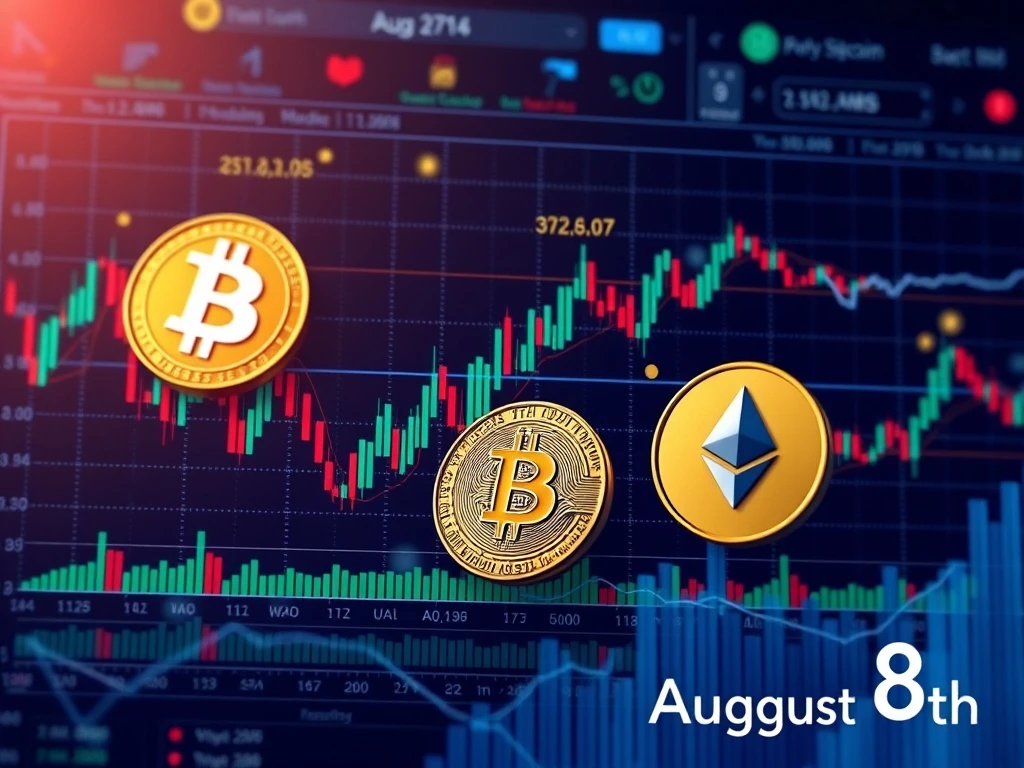 Detailed charts showing Bitcoin price prediction and movements for major cryptocurrencies on August 8th.