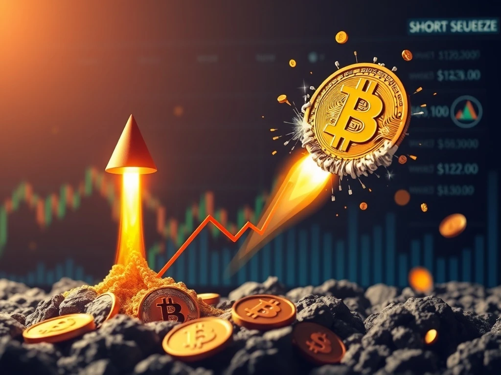 A chart showing a significant rise in Bitcoin price, illustrating the potential for a short squeeze and future gains.