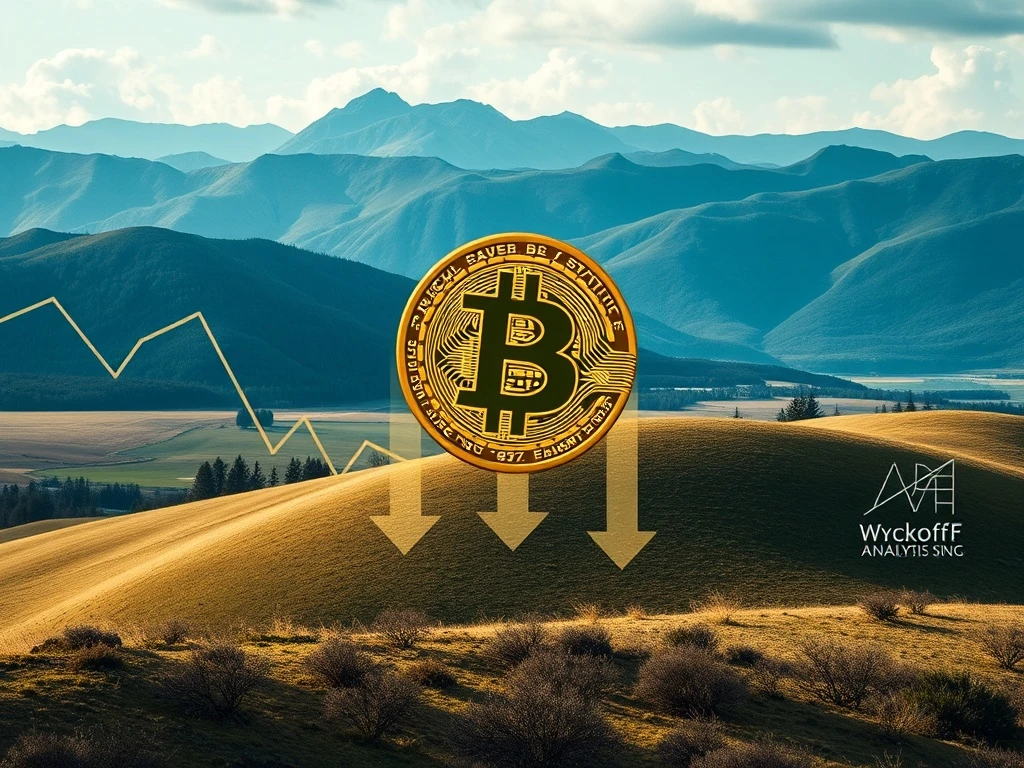 Bitcoin price chart showing potential downward movement, illustrating Wyckoff distribution phase and a $95K target.