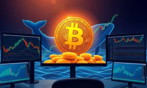 Bitcoin price chart showing upward trend despite whale selling activity with market analysis indicators