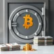 A secure vault door representing a US Bitcoin strategic reserve, symbolizing a new funding method.