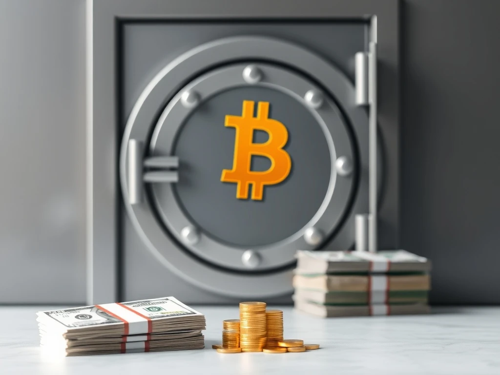 A secure vault door representing a US Bitcoin strategic reserve, symbolizing a new funding method.