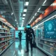 Advanced retail security system utilizing blockchain technology for shoplifting prevention in a modern supermarket.