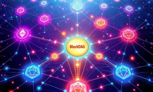 Visualizing seamless connections between Ethereum, Polygon, and BlockDAG, illustrating the power of BlockDAG EVM compatibility in driving a multi-chain boom.