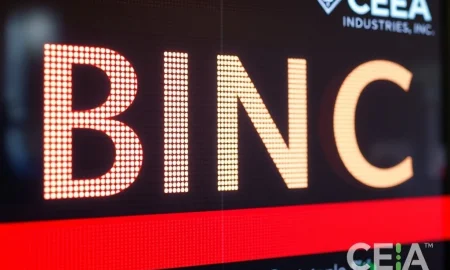 A digital stock ticker displaying the new BNC stock symbol, representing CEA Industries' strategic shift towards the BNB Chain ecosystem.
