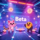 A vibrant digital interface depicting **Meme Coins** characters engaged in a blockchain game center, symbolizing innovation and growth.