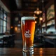 A solitary BrewDog beer glass on a pub bar, symbolizing the brand's declining presence in UK pubs.