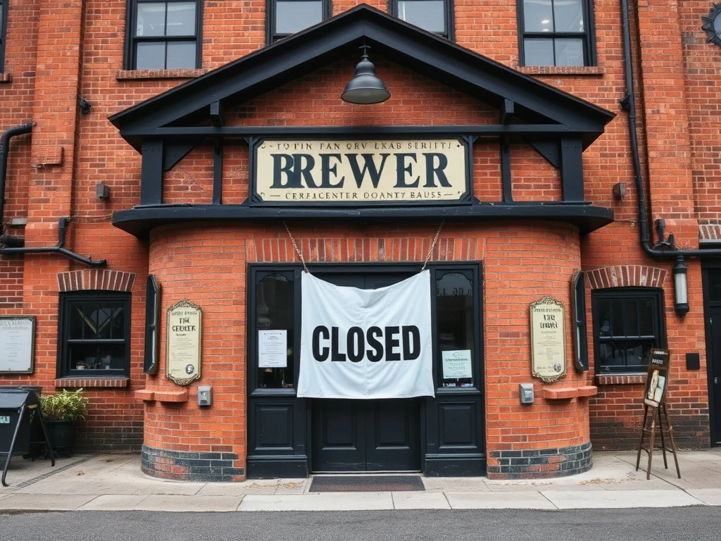 A 'Closed' sign hangs on the door of a beloved brewery, symbolizing its unexpected closure after 33 years, highlighting the impact of this brewery closing.