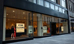 The closed storefront of a British retailer signals its exit from the U.S. market, reflecting broader retail challenges.
