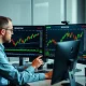 Financial analyst evaluating Broadcom price target projections with stock performance charts