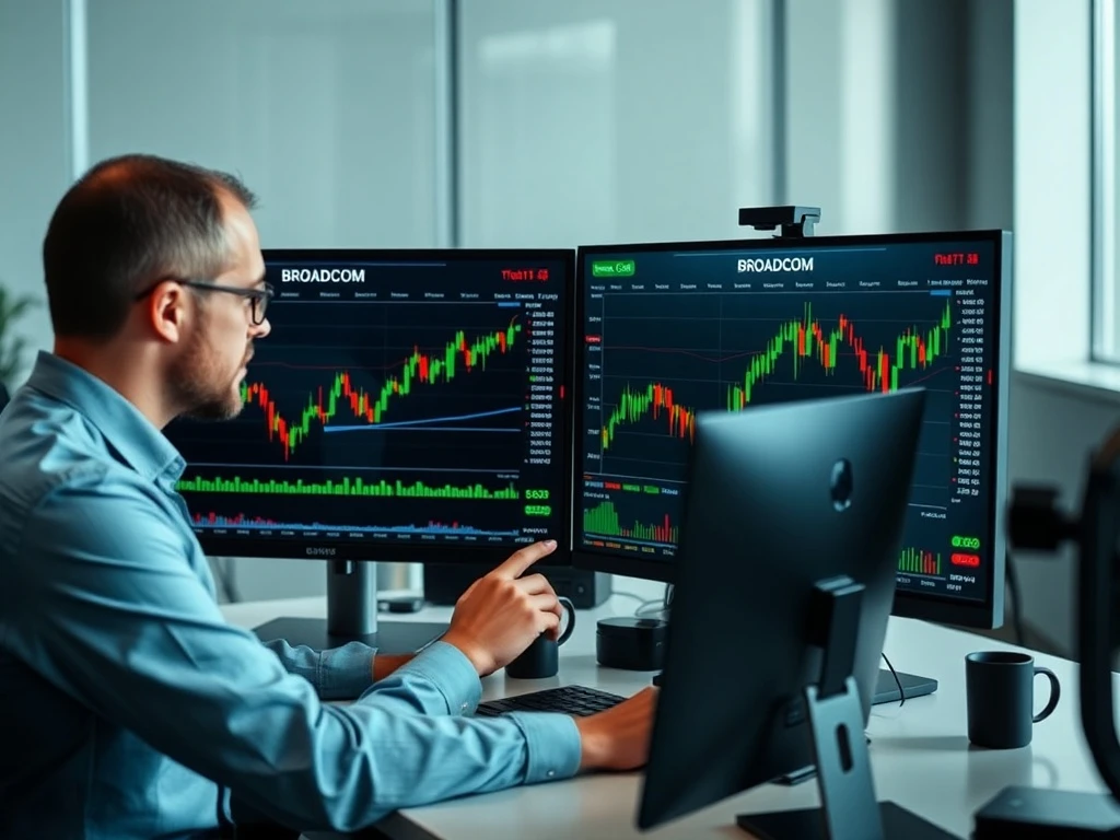 Financial analyst evaluating Broadcom price target projections with stock performance charts
