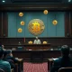 Indian courtroom delivering BTC kidnapping verdict with Bitcoin symbolism