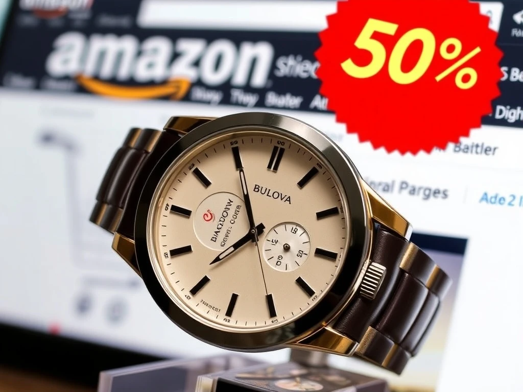 A close-up of a sleek Bulova analog watch, highlighting its craftsmanship and the incredible Amazon deal.