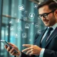 Business professional using mobile app development for customer engagement and growth