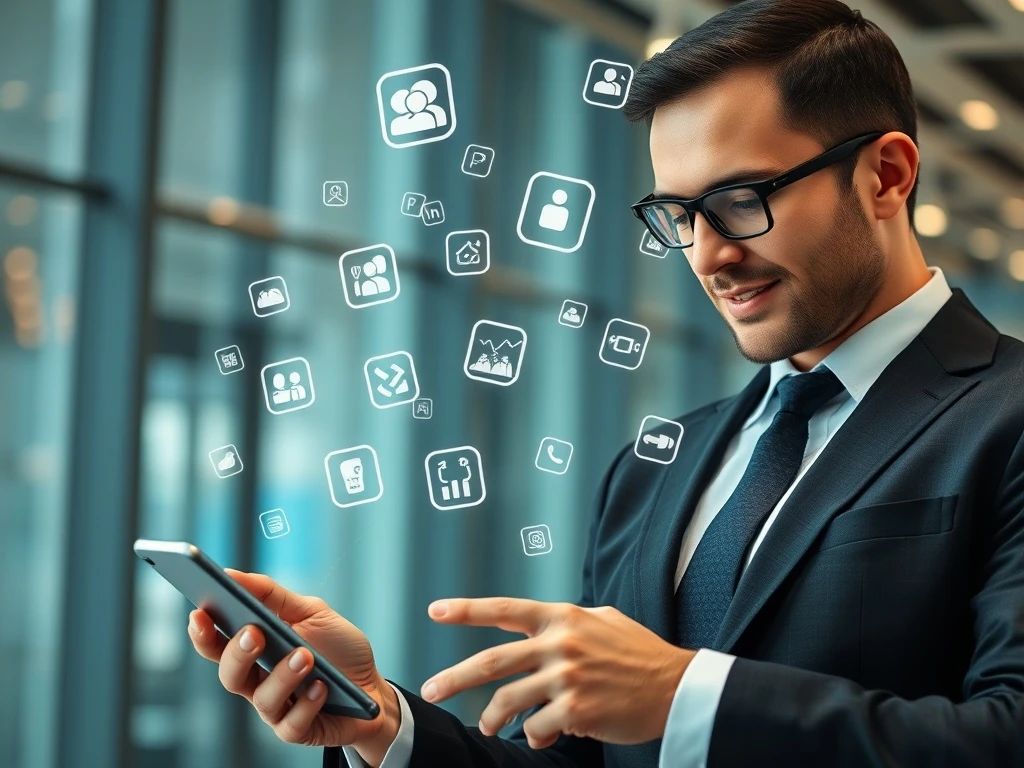 Business professional using mobile app development for customer engagement and growth