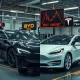 BYD Tesla strategy failure showing electric vehicle production line with declining financial charts