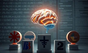 CAESAR AI model represented by a futuristic interface demonstrating its superior performance on complex academic challenges.