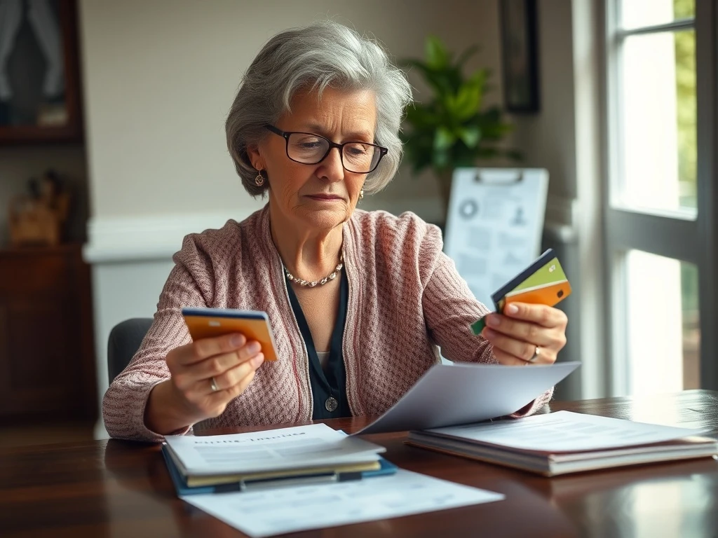 Senior woman strategically planning how to cancel credit cards while maintaining excellent credit score
