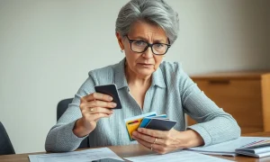Senior woman protecting credit score while managing multiple credit cards responsibly