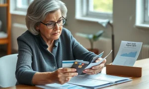 Senior woman strategically planning to cancel credit cards while protecting her credit score