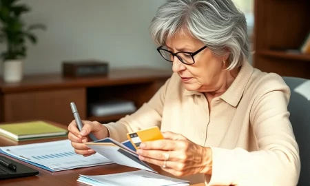 Senior woman strategically planning to cancel credit cards while protecting her credit score