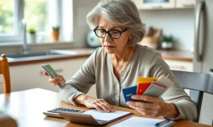 Senior woman strategically planning how to cancel credit cards without credit score damage
