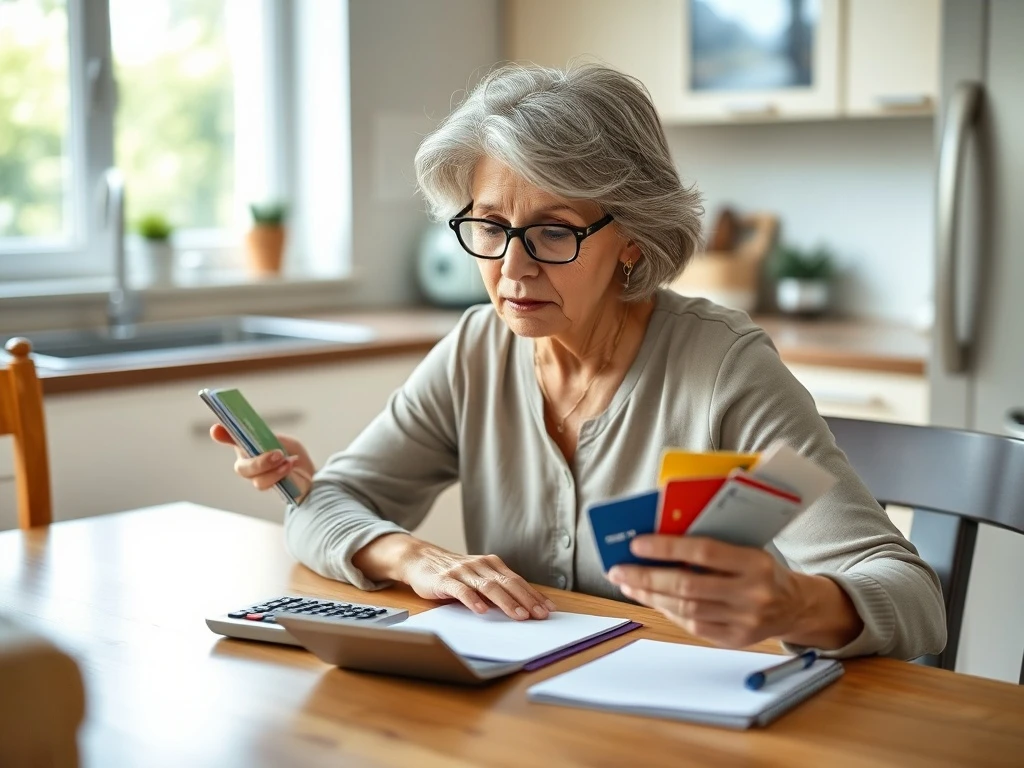 Senior woman strategically planning how to cancel credit cards without credit score damage