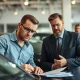 Car buyer avoiding common car buying mistakes while reviewing vehicle documents