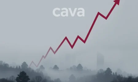 A falling stock chart represents the Cava stock decline, illustrating the company's trimmed sales outlook amidst consumer uncertainty.