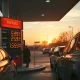 Low Labor Day gas prices at modern station with happy travelers fueling vehicles