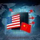 Illustration depicting the flow of China chip revenue from tech companies to the US government, highlighting the strategic implications.