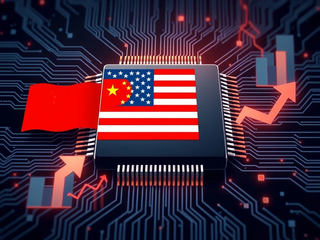 Visualizing the significant impact of China chip revenues sharing on Nvidia and AMD, affecting global tech markets.