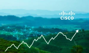 Illustration of Cisco's strong Cisco AI demand driving earnings growth amidst stock market fluctuations.