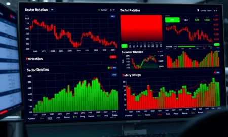 Analyst explaining stock sell-off rotation patterns on financial market dashboard
