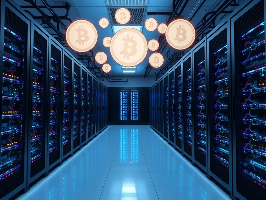 Modern cloud mining data center processing cryptocurrency transactions with advanced technology