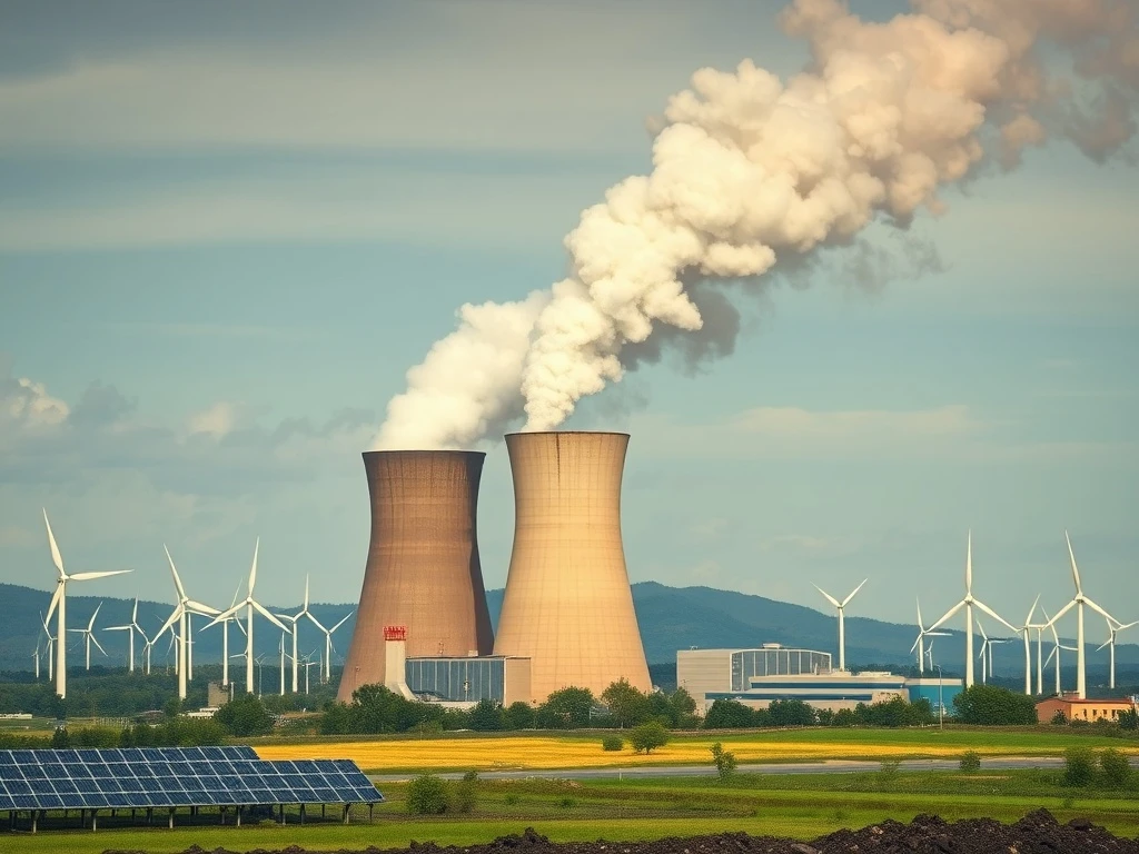 A modern power plant illustrating coal's future alongside renewable energy sources, depicting its evolving role in the global energy mix.