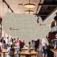 A dynamic graphic illustrating the rapid coffee chain expansion of a key Starbucks competitor across the United States.