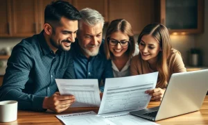 Parents discussing college funding retirement planning with their student at kitchen table