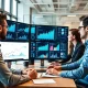 Business team implementing company growth strategies with data analytics and digital tools
