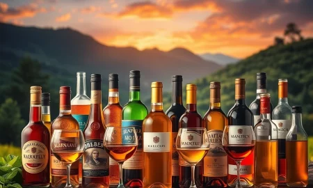 A diverse range of alcoholic beverages, including beer, wine, and spirits, symbolizing the strong portfolio of Constellation Brands, indicating its investment potential.